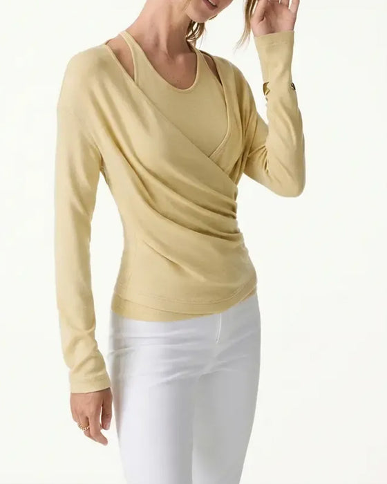 Halter Neck Cami Top Built In Bra Cross Long Sleeve Top Set