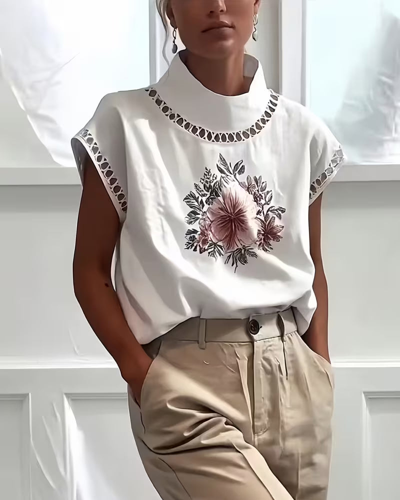 Half Turtleneck Sleeveless Hollow T-Shirt