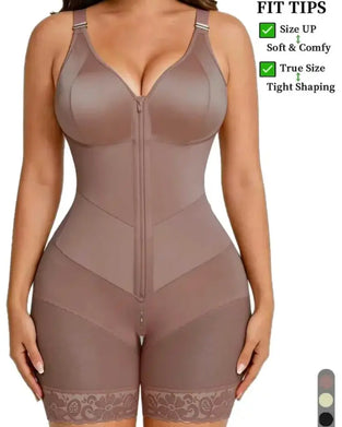Women's Zip-Up Lace Tummy Control Shapewear Bodysuit