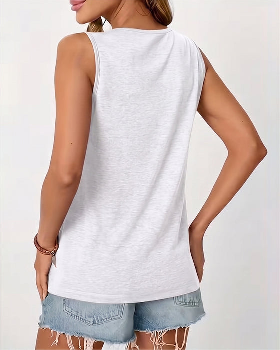 Solid Color U-Neck Pleated Tank Top