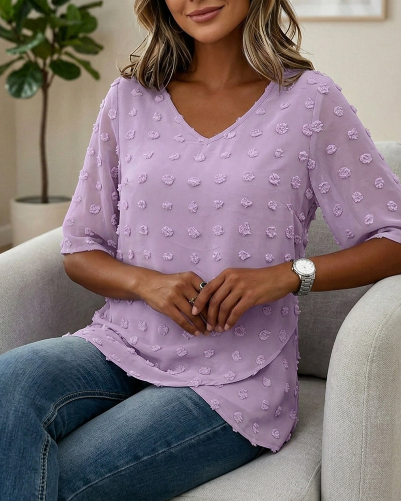 Casual V-Neck Solid Color Blouse