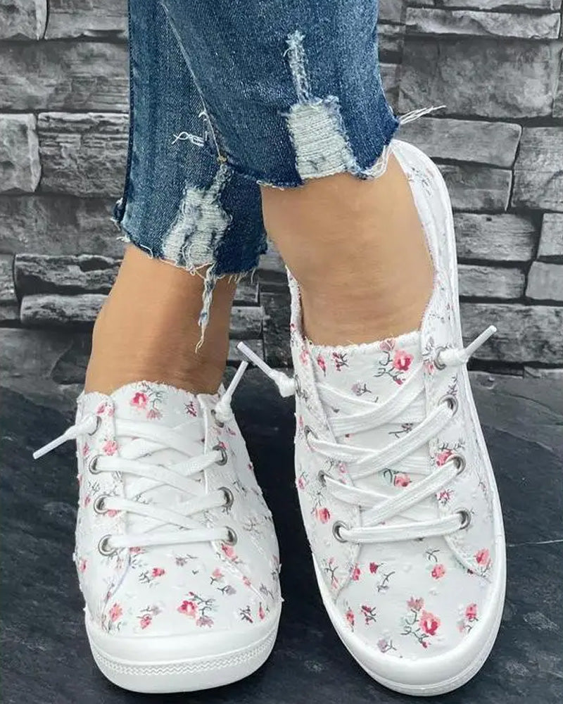 Floral Print Fashion Casual Cloth Shoes