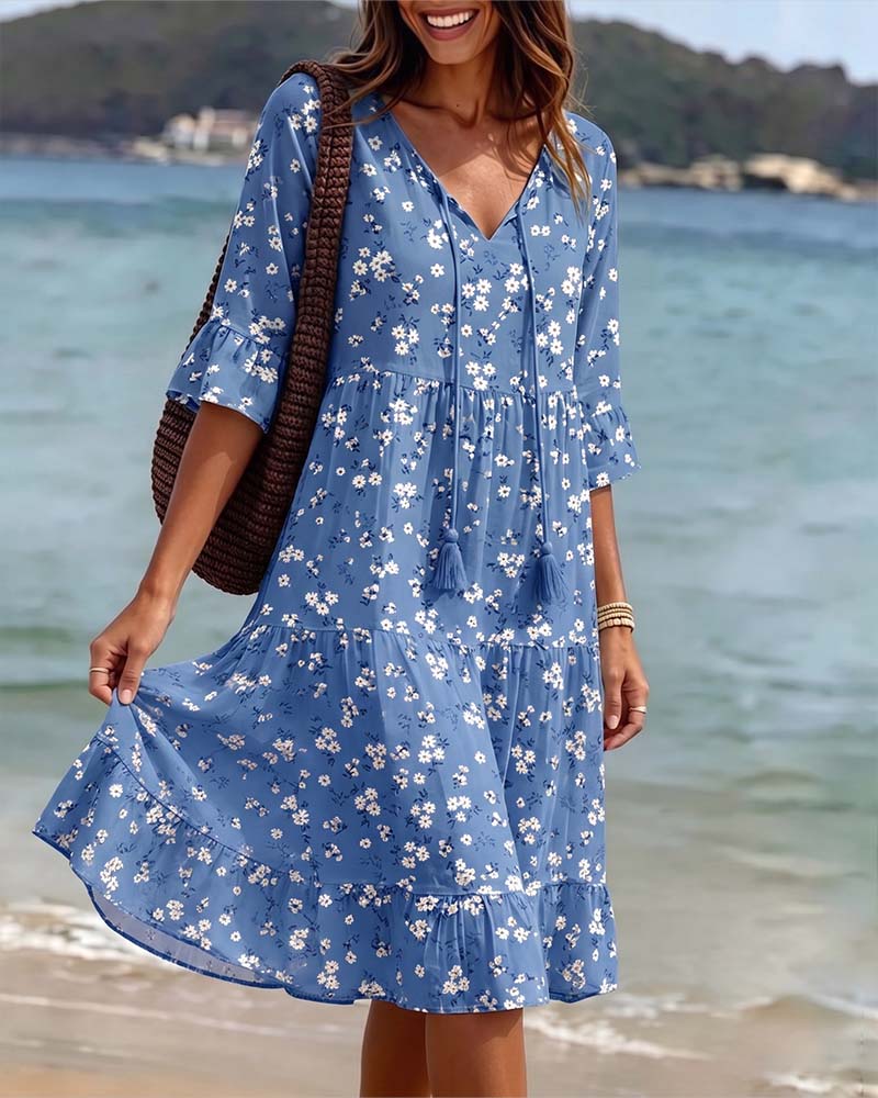 Floral V-Neck Strappy Dress