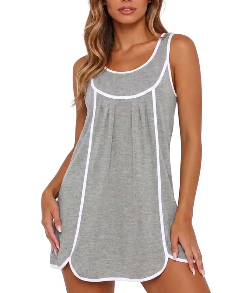 White-Trimmed Color-Blocked Sleeveless Dress