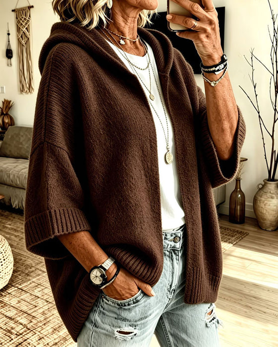 3/4 Sleeve Hooded Casual Cardigan