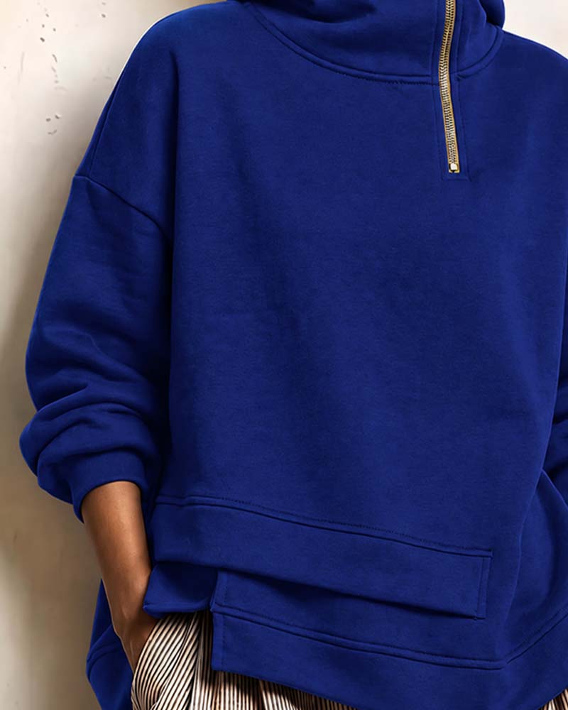 Turtleneck Zip Irregular Sweatshirt