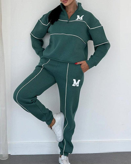 Women's Casual Letter M Long Sleeve Two Piece Set