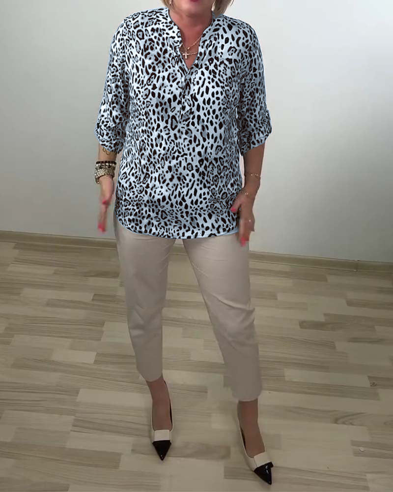 Stand Collar Fashion Leopard Blouse