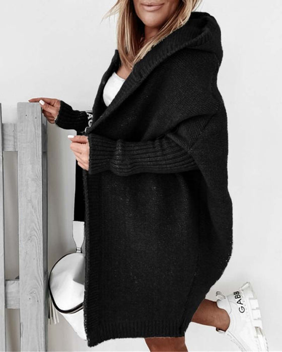 Simple solid color bat hooded cardigan