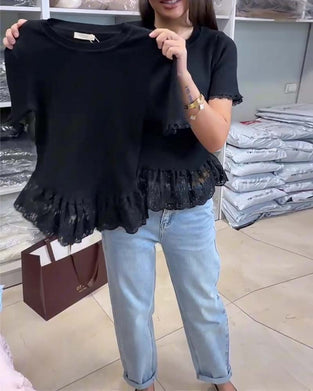 Solid Color Patchwork Ribbed Top