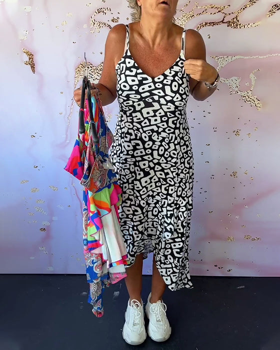 Retro print patchwork cami dress