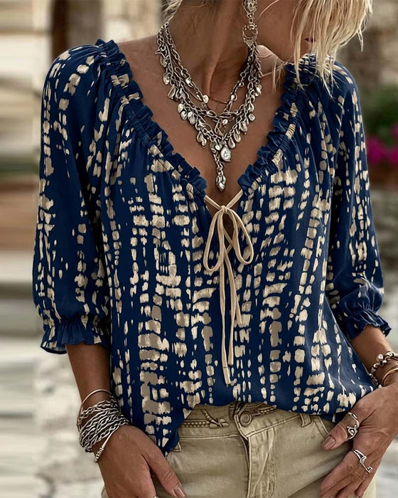 Bohemian Ruffle Tie Blouse