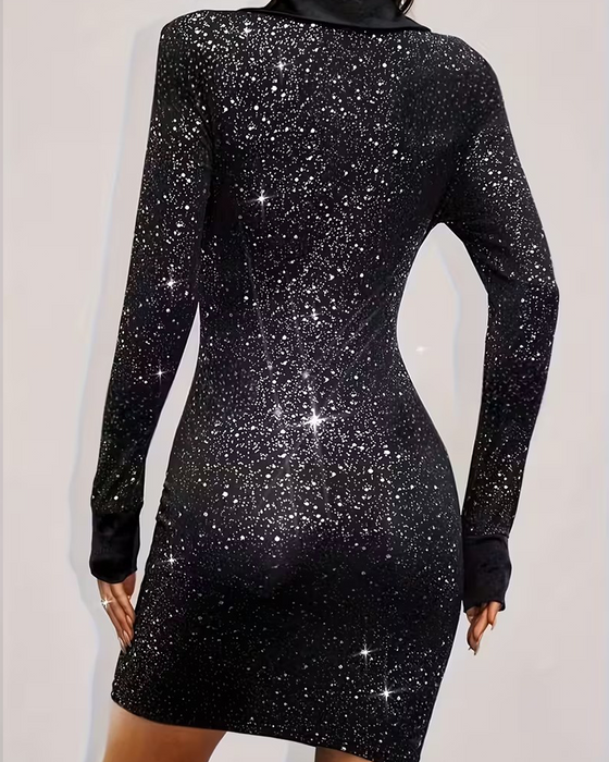 Suit Collar Printed Party Dress