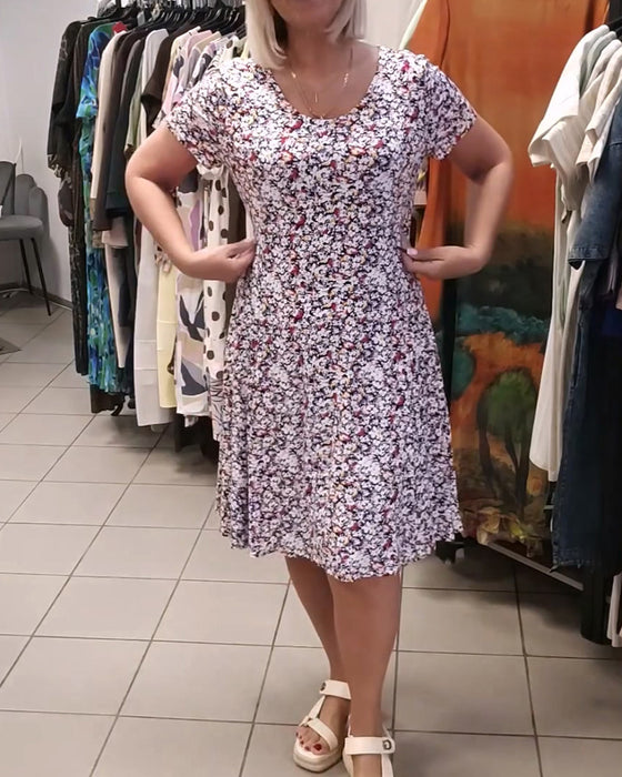 Round Neck Floral Print Short Sleeve Dress