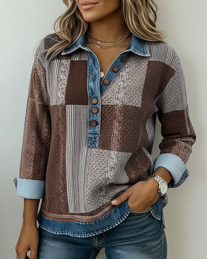 Long-Sleeved Color-Blocked Printed Sweatshirt