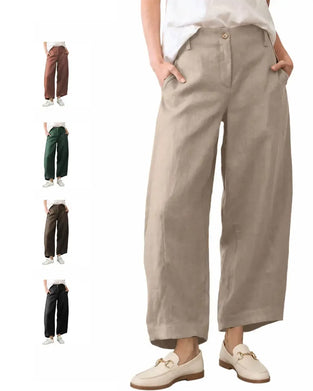 Button Pocket Wide-Leg Cropped Pants