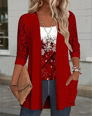 Mock Two-Piece Printed Knit Top