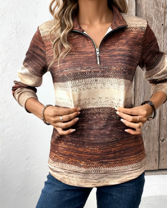 Stand Collar Half-Zip Gradient Sweatshirt