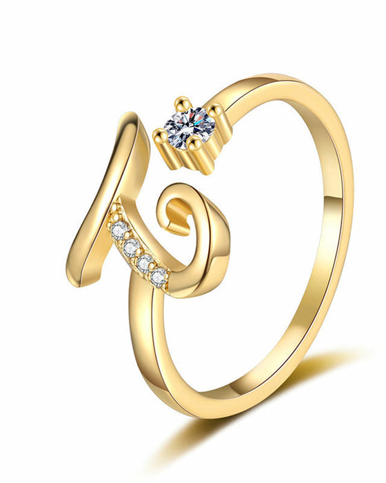 Adjustable Sparkling Initial Ring For Women
