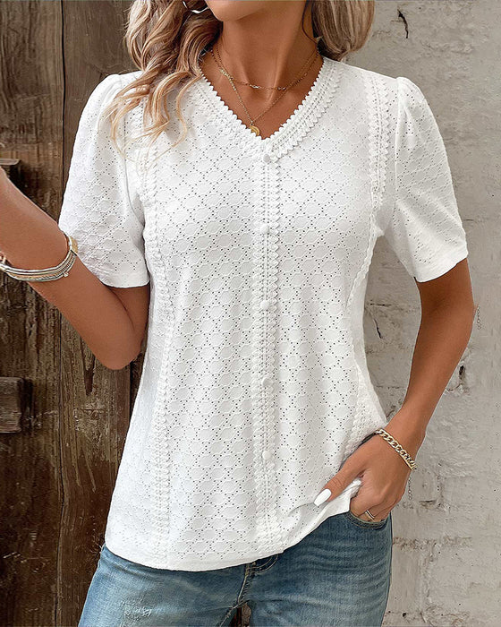 Bubble Sleeve Solid Color Top