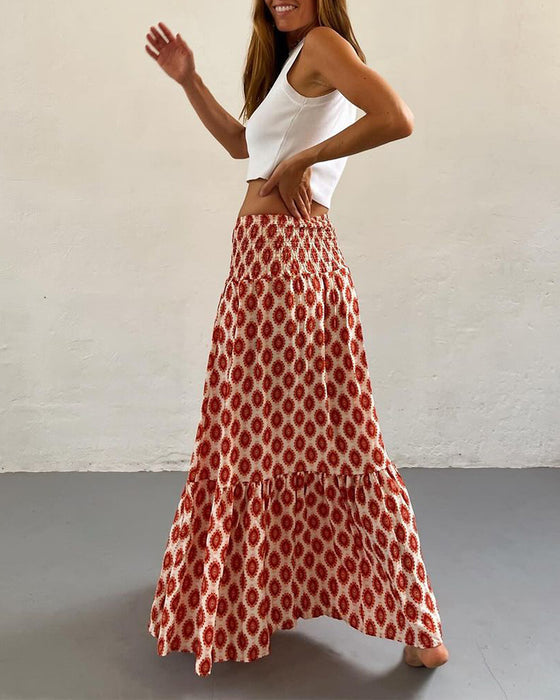 Pleated printed elegant skirt