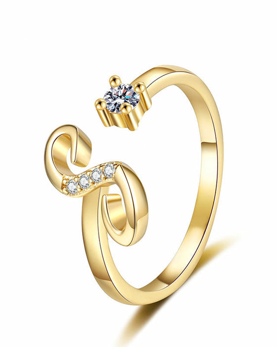 Adjustable Sparkling Initial Ring For Women