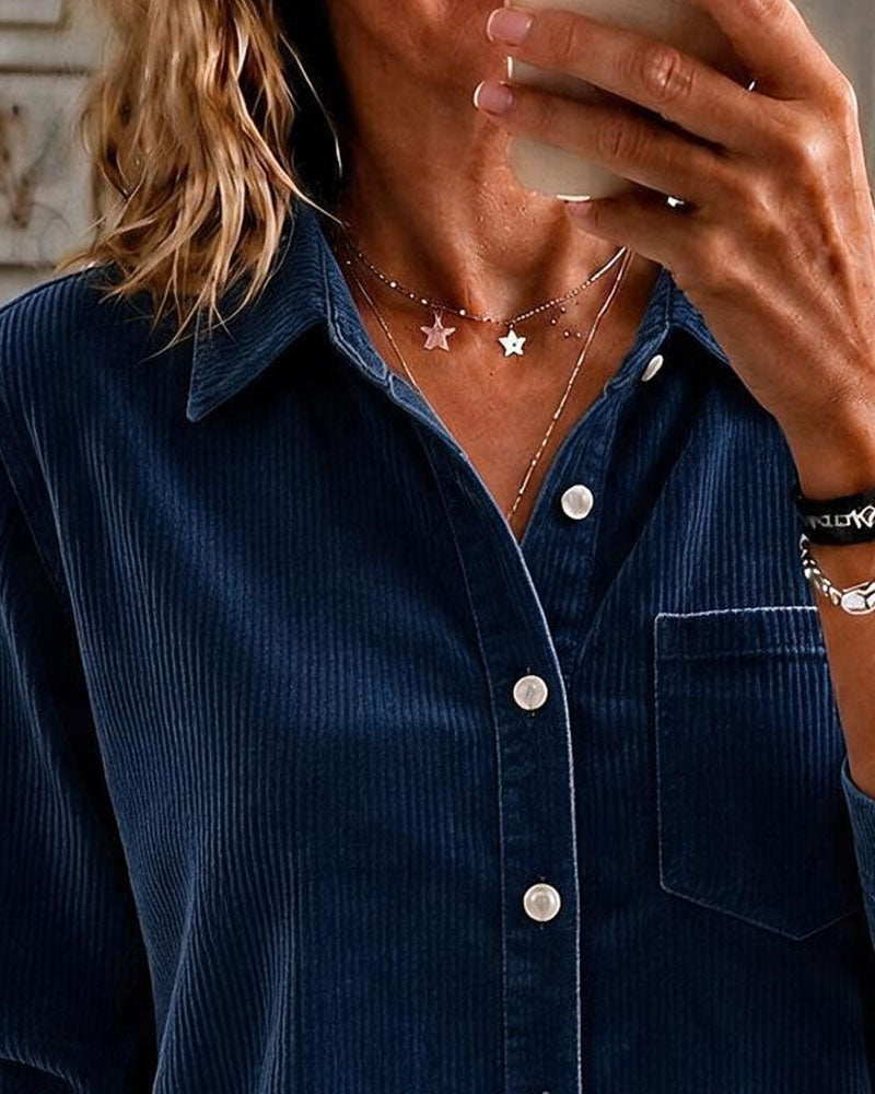 Corduroy Asymmetric Hem Blouse