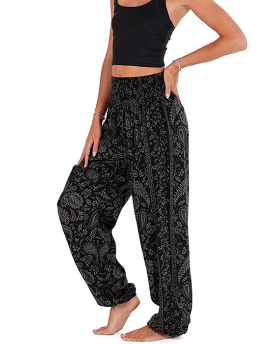 Printed Ethnic Style Pocket Wide-Leg Trousers