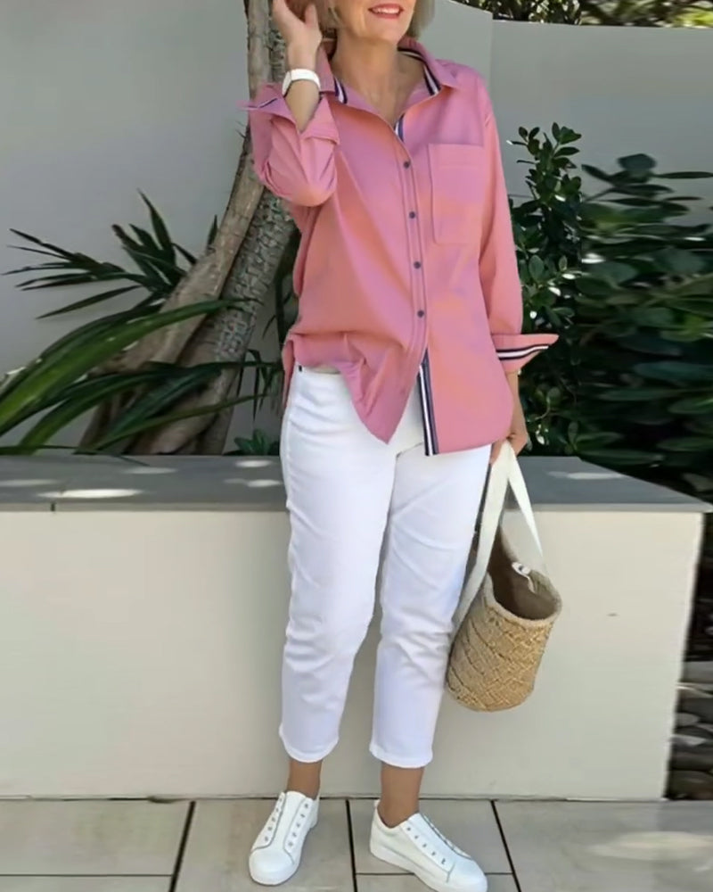 Long-Sleeved Button-Down Collared Pocket Shirt