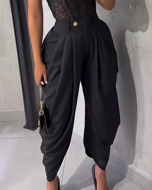 Casual Solid Paperbag Pocket Cropped Pant