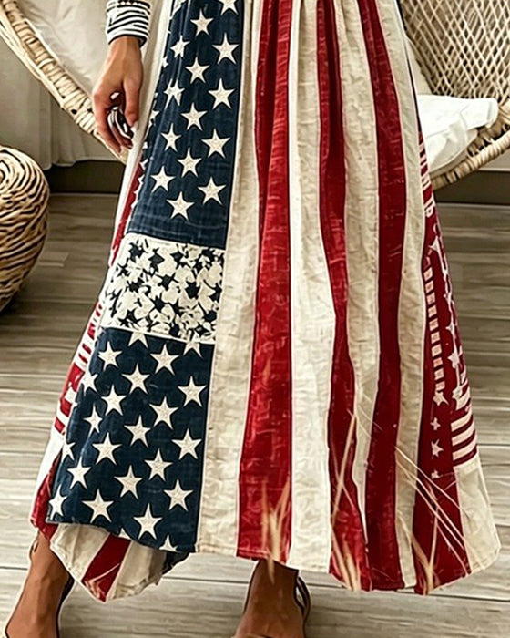 Stars and Stripes Patchwork Waist-Cinched Dresses