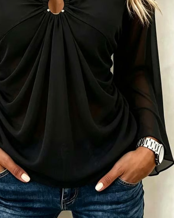 V-Neck Metal Ring Twist Blouse