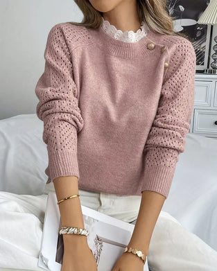 Elegant Ruffle Hollow Trim Jumper