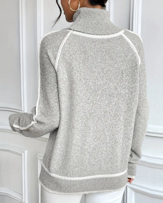 Turtleneck Fashionable Contrast Color Sweater