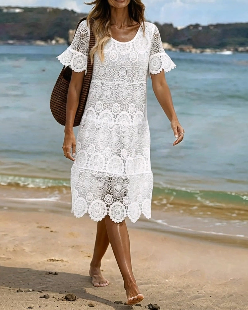 Cut-Out Lace Crewneck Dresses