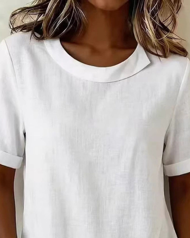 Short Sleeve Irregular Design Neck Blouse