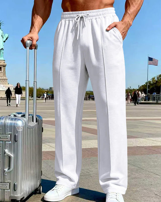 Men's Elastic Waist Drawstring Straight Leg Pants