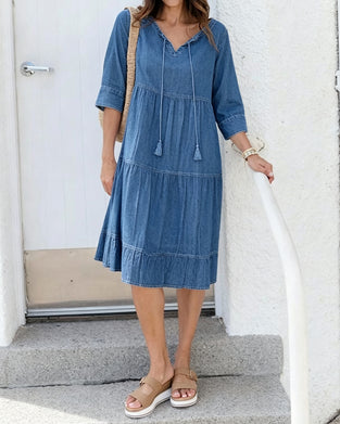 Loose Tie-Detail Denim Dress
