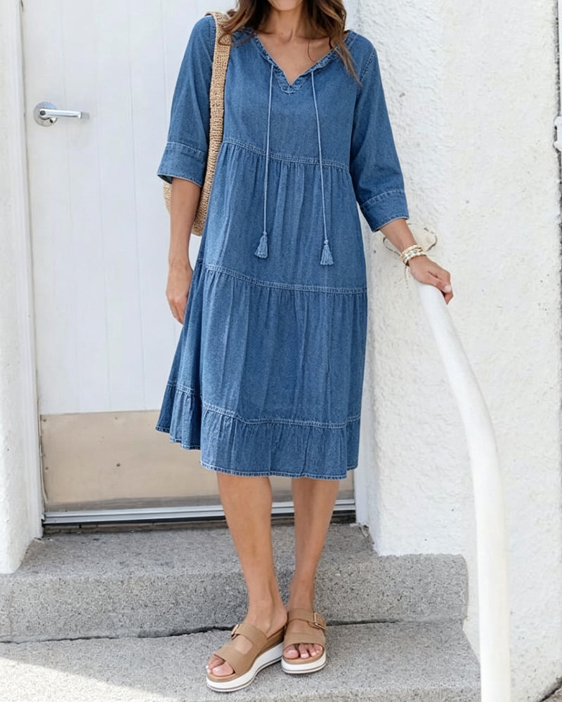 Loose Tie-Detail Denim Dress