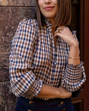 V-Neck Plaid Print Shirt