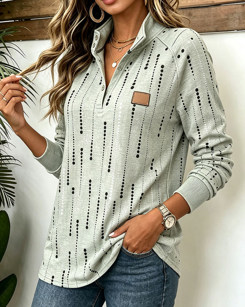 Stand Collar Polka Dot Long Sleeve Sweatshirt