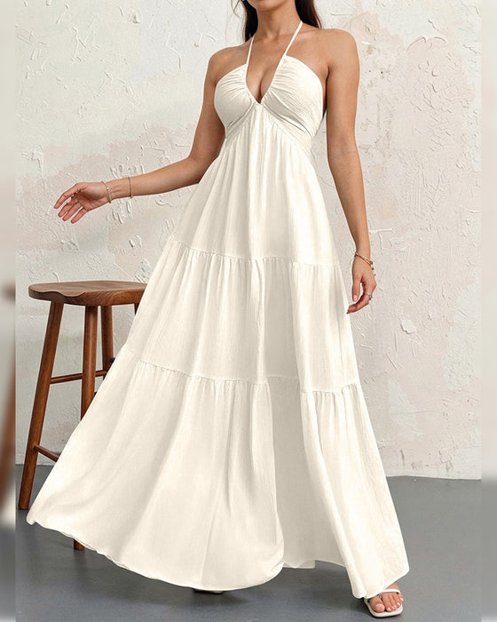 Fashion Solid Halter Dress