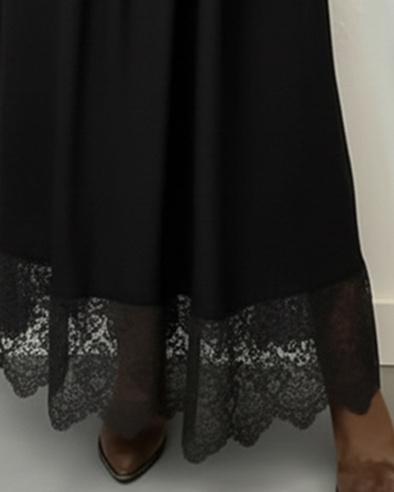Lace V - Neck Pleated Dress