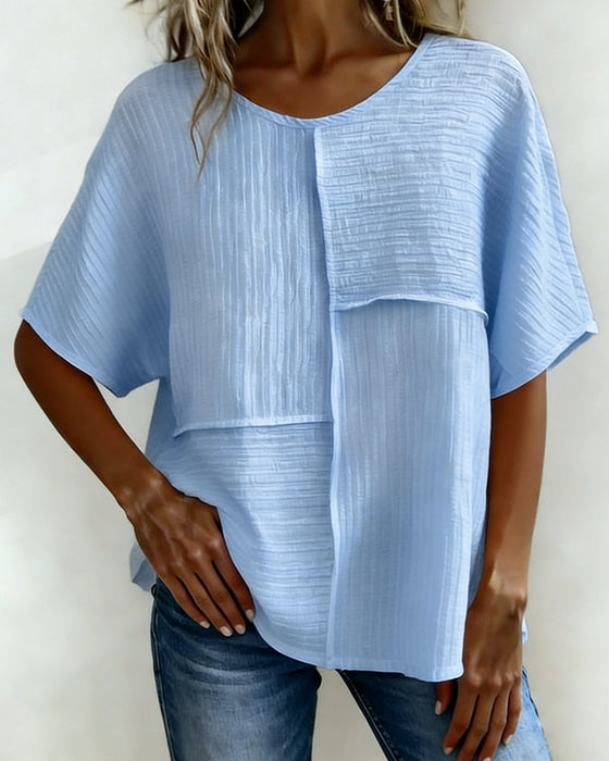 Vertical Textured Patchwork Loose Top