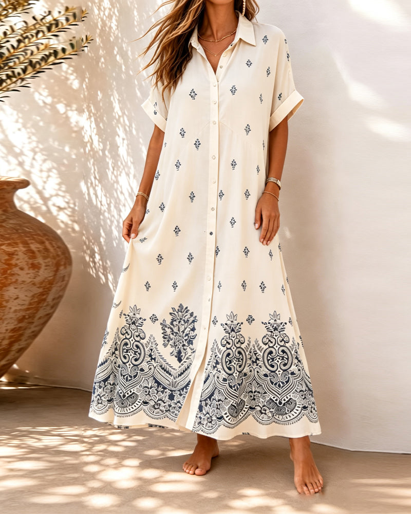 Shirt Collar Printed Button Down Dress