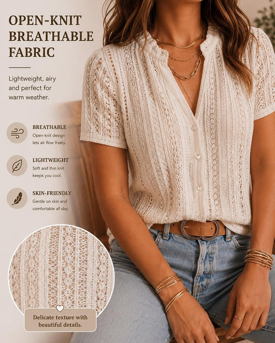 Cutout Cardigan Short-Sleeve Blouse