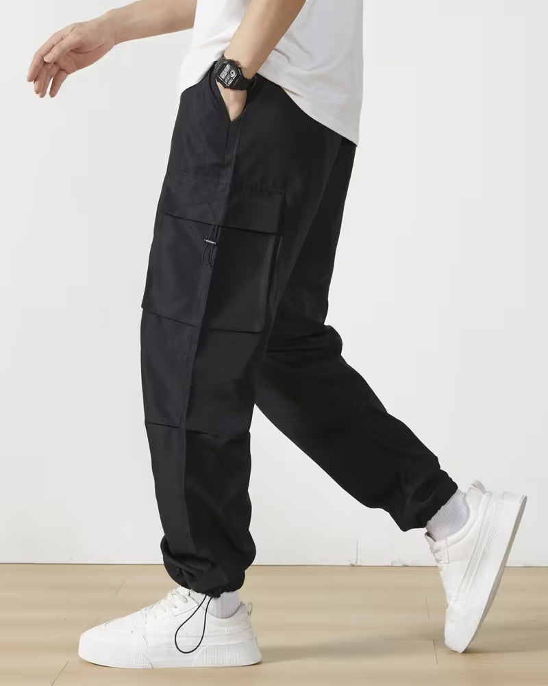 Casual Drawstring Solid Color Cargo Pants