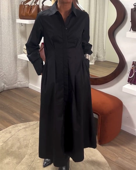 Pleated Collar Slimming Shirt Dress