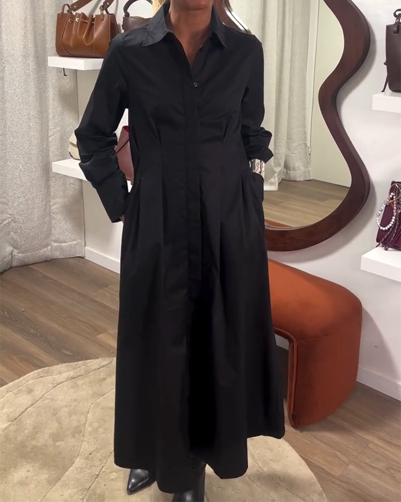 Pleated Collar Slimming Shirt Dress