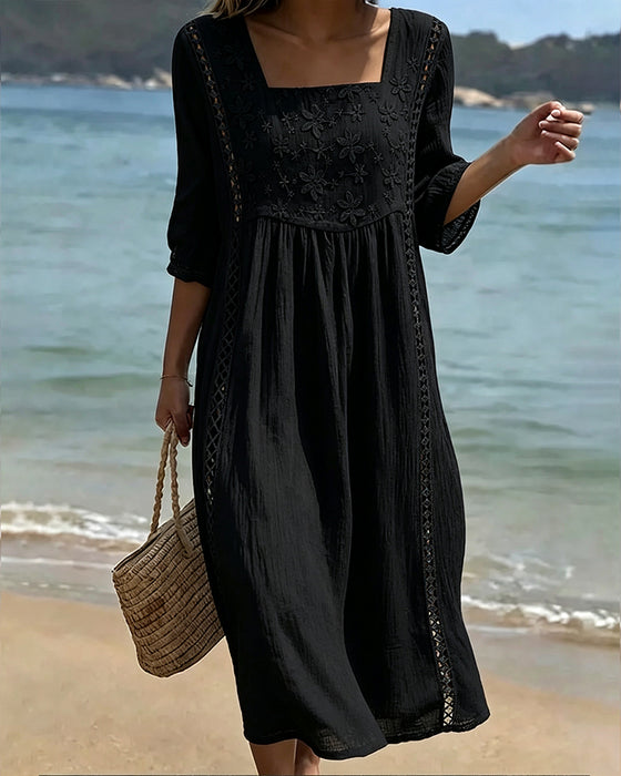 Square Neck Hollow Out Casual Dress